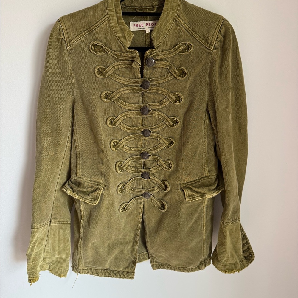 Free People Olive Military-Style Jacket seamed and structured
